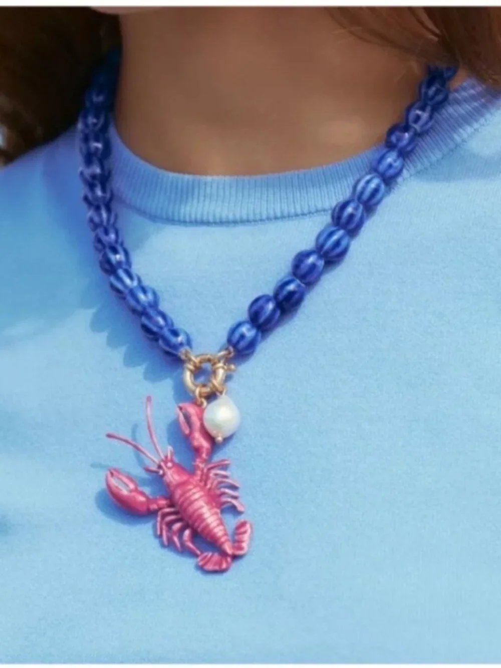 Coastal Vacation Summer! Zara South Africa Lobster Bead Necklace (3040) NWOT